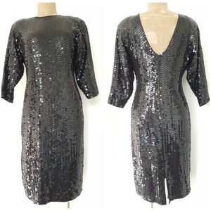 Vintage 80s Sequin Party Dress Small Cocktail